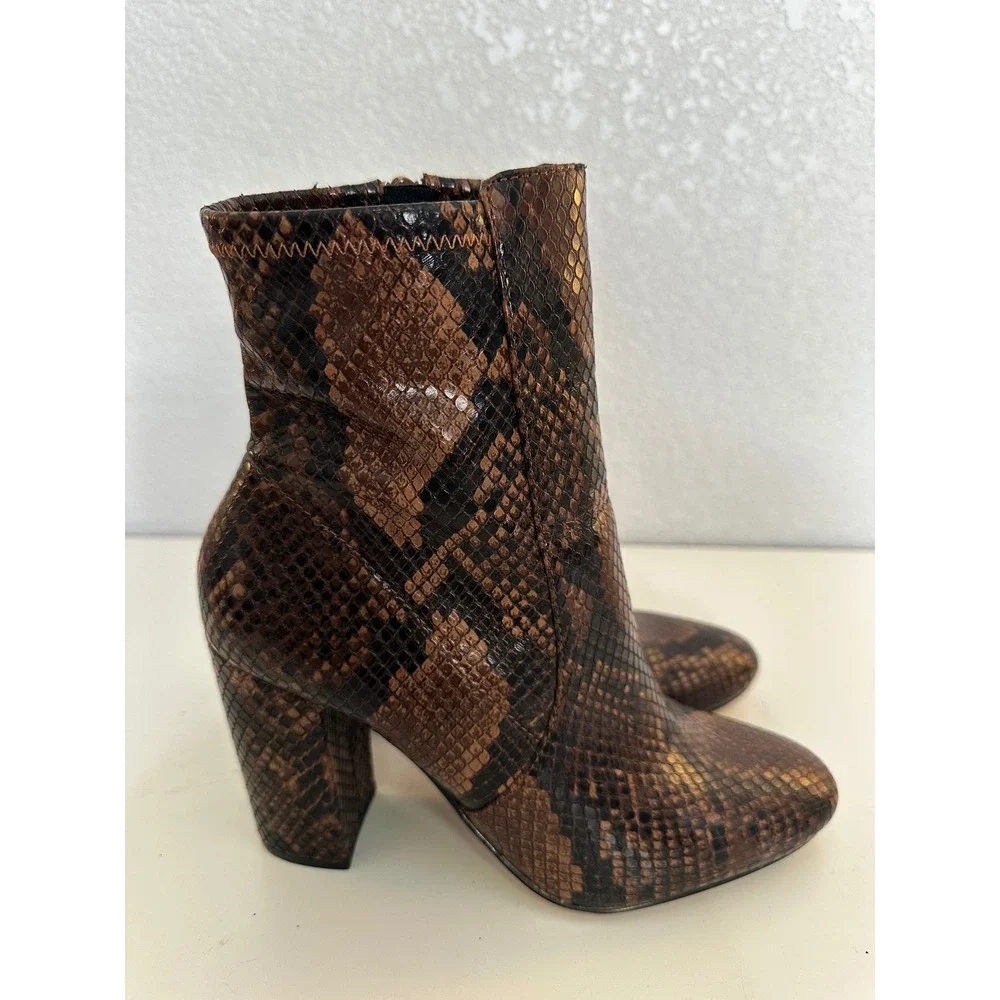 ALDO Women's Brown Snakeskin Embossed Block Heel Ankle Boots Size 6